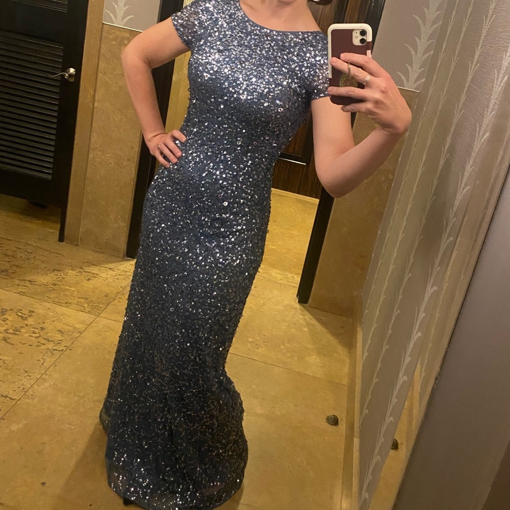 Sequined Cap Sleeve Gown - Picture 3 of 11